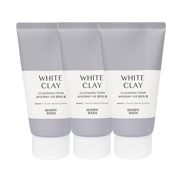 HAPPY BATH Пенка для умывания с белой глиной для очищения пор 150г x3
