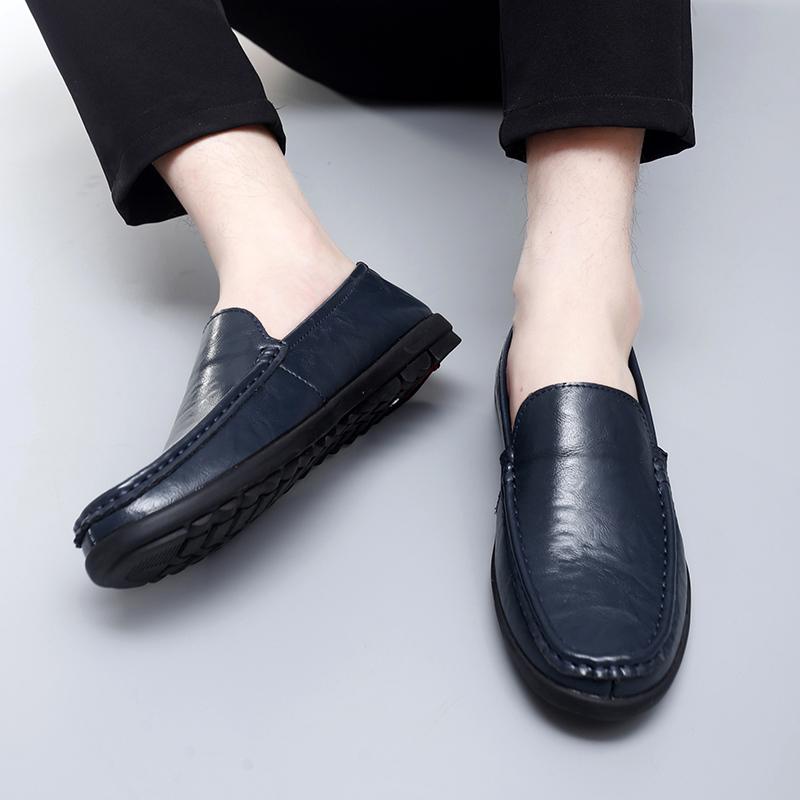 Fashion Breathable Bean Shoes Mens Shoes Fashion Casual Leather Shoes Youth Fashion Shoes Soft Loafers Genuine Leather Flats Driving Sho