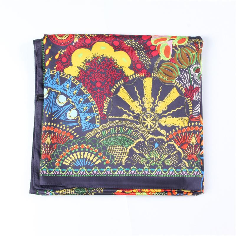 POBING Silk Scarf Women Large Shawls Money Tree Print Stoles Square Bandana Luxury Kerchief Hijab Female Foulards 130CM