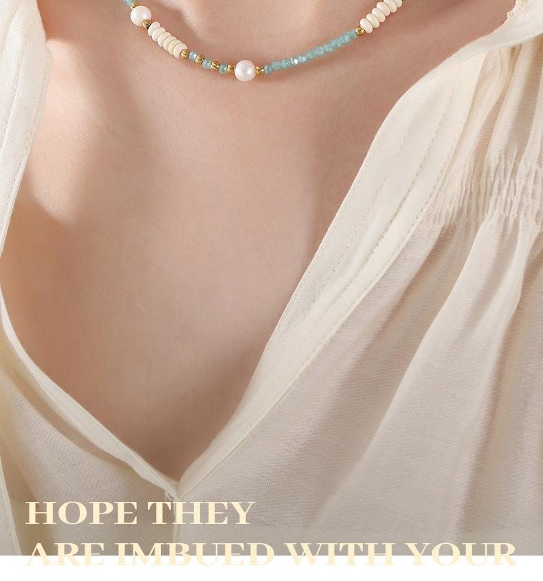 Dopamine-Inspired Multicolor Bead & Pearl Necklace: Freshwater Pearls, Glass Stones, Titanium Steel for Women.