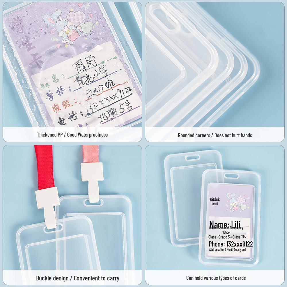 INS Style Transparent Flip-Top Card Holder: Durable Plastic Cover for Student, Work, Meal, Bank, and ID Cards.