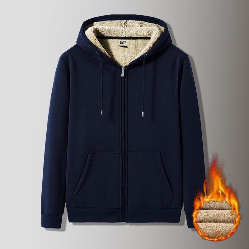Autumn Winter Trendy Men's Fleece-Lined Thickened Sports Hoodie Plus Size Loose Casual Cardigan Jacket