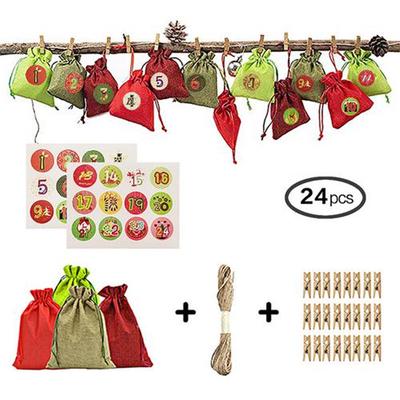 24pcs Advent Calendar Jute Bag For Filling - Fabric Bag Jute Bag And 1 To 24 Numbers Wood Buttons