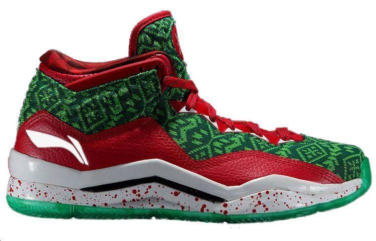 Li Ning WOW 3 Way Of Wade 3 Christmas Slip Resistant Slip Resistant Mid top Basketball Shoes Men's Green Red White ABAJ013-12