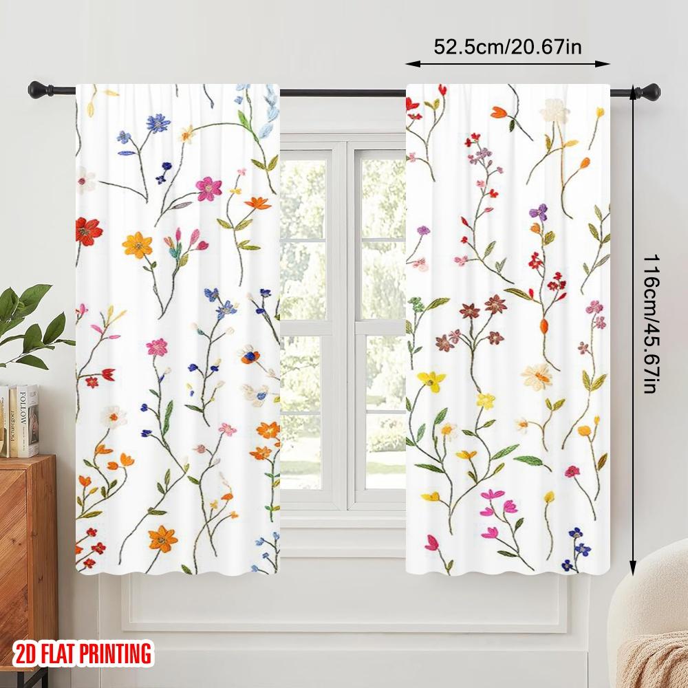 2 Stück, 2D-Flachdruck Beliebte Vorhänge Gestickte Blüten Vielseitig Langlebiges Polyester (ohne Stange) Zimmerdeko für Wohnzimmer