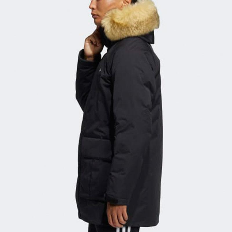 Adidas Down Parka Outdoor Solid Mid-Length Hooded Warm Down Jacket Men Outerwear Black H20761