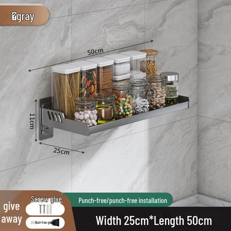 Wall-Mounted Kitchen Spice Rack: No-Punch, Moisture-Proof, Durable Microwave Oven Storage Shelf.