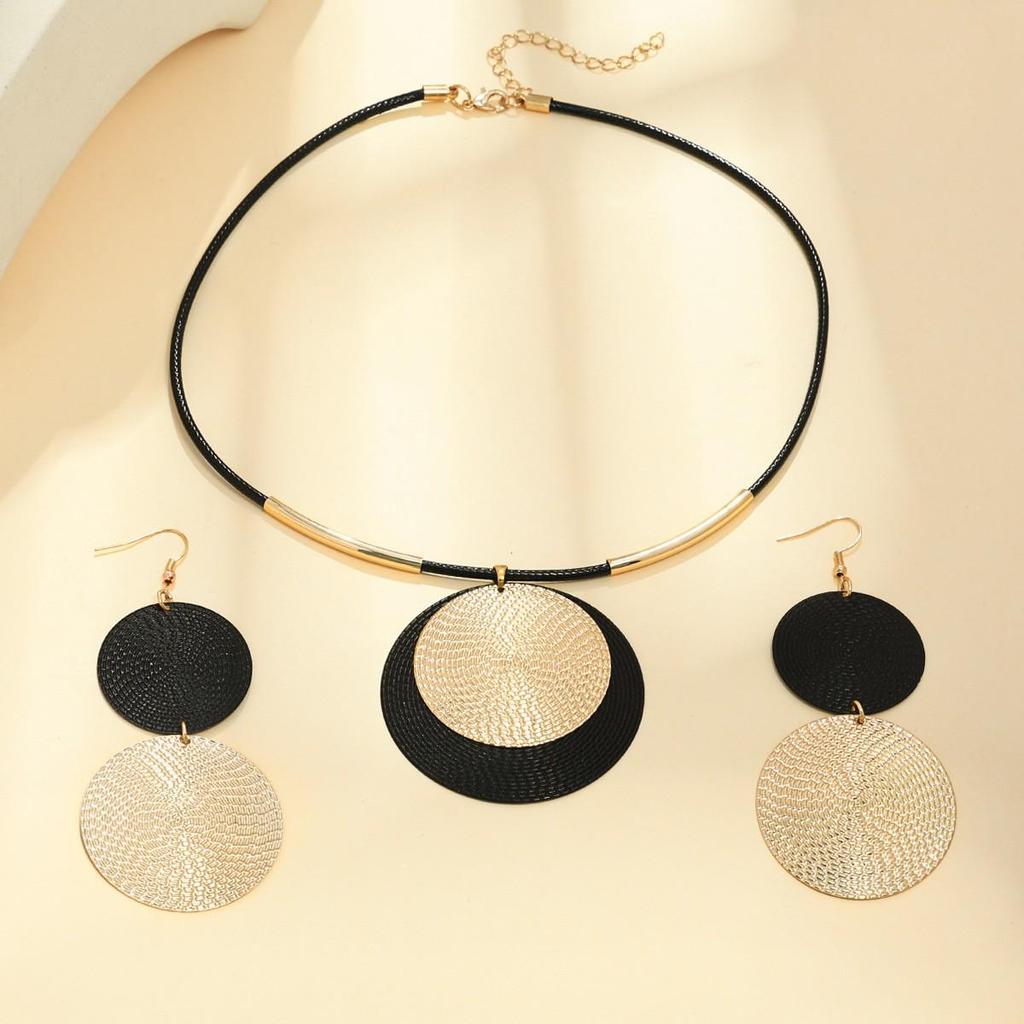 Chic High-End Round Pendant Earring & Necklace Set for Women