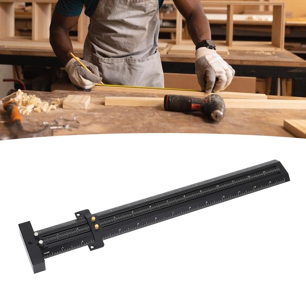 Woodworking   Tool 14inch Metal Aluminium Alloy Double Line Marking Ruler   T Type Measuring Scribing Ruler