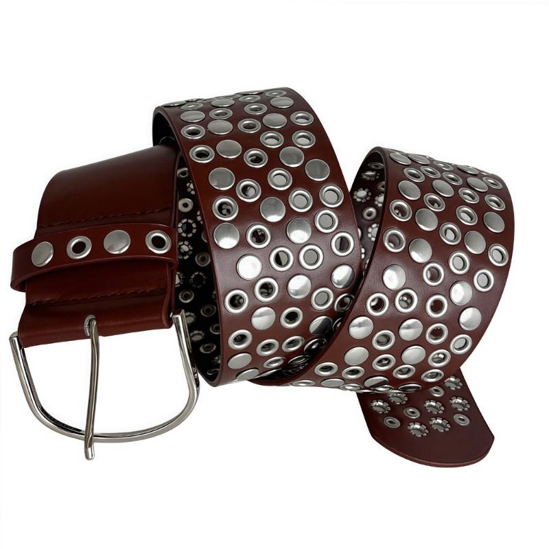 PU Leather Waist Belt with Studded Rivets Adjustable Waist Strap for Casual Outfits Gothic Punk Fashion Accessory