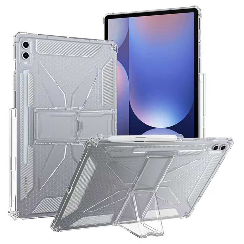 

For Samsung Galaxy Tab S8/S7 Clear Case Kickstand Shockproof TPU+PC Tablet Cover with Pen Slot As Shown A