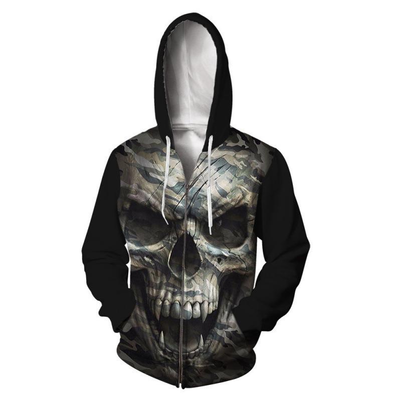 Men's Zipper Hoodie Halloween Skeleton Fashion 3D Digital Printed Men's Hoodie