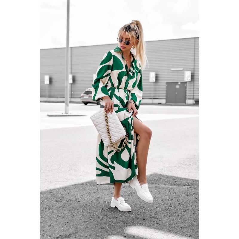 

Весенне-осенняя модная повседневная длинная юбка с принтом и карманом, кружевное платье-рубашка XL зелёный