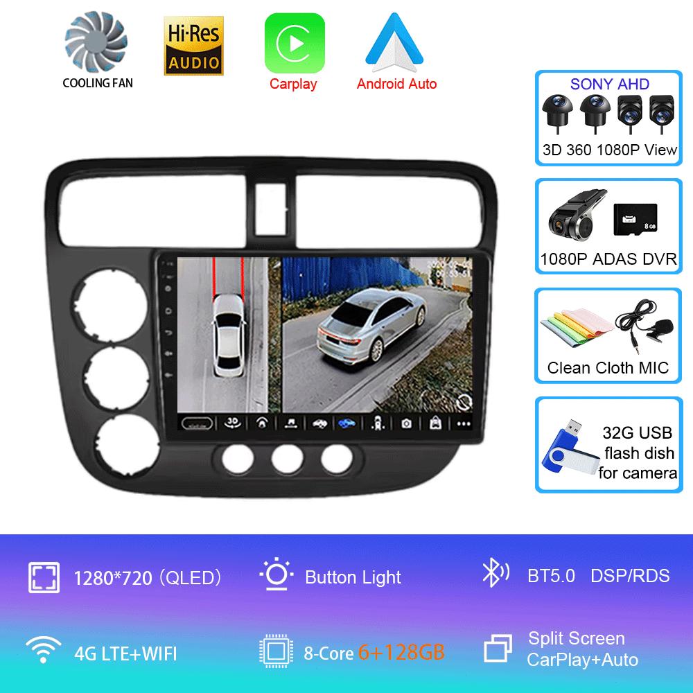 Car Radio Android 14 Carplay Auto Multimedia Player For Honda Civic 7 2000-2006 Navigation Autoradio GPS Stereo 2din Head Unit