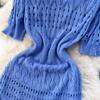 Hohe Qualität Frauen Chic Aushöhlen Gestrickte Pullover Kleid Sommer Elegante Kurze Sleev Midi Bodycon Meerjungfrau Kleider