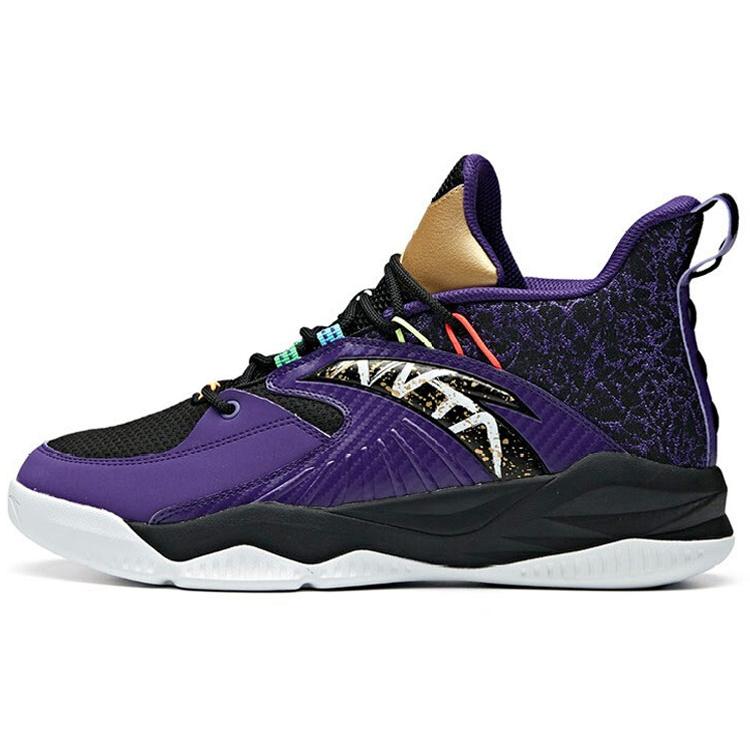 

New Anta Rhomboid Non slip Wear resistant Shock Absorption Mid Top Basketball Shoes Black Purple 912011186-6 41