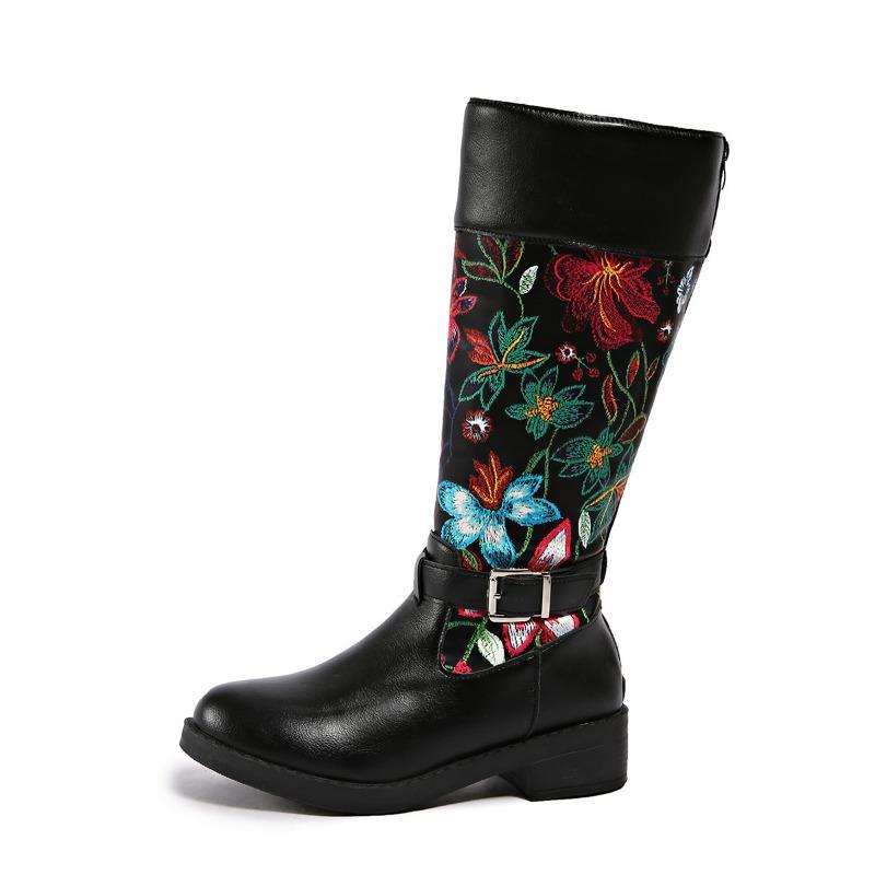 

Осень и зима новые большие размеры цветные рыцарские сапоги вставки деним пряжка ремня модные сапоги женские сапоги 43