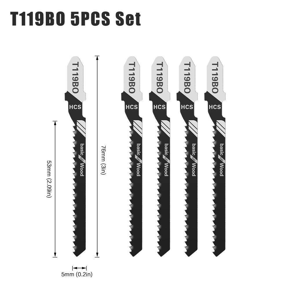 5PC T144D T244D T127D T111C HCS T-Shank Curved Jigsaw Blades For Wood Fast Cutting
