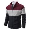 Autumn and Winter New Young and Middle-aged Jackets, Fleece Stand-up Collar Color Matching Business Casual Cardigan Sweater