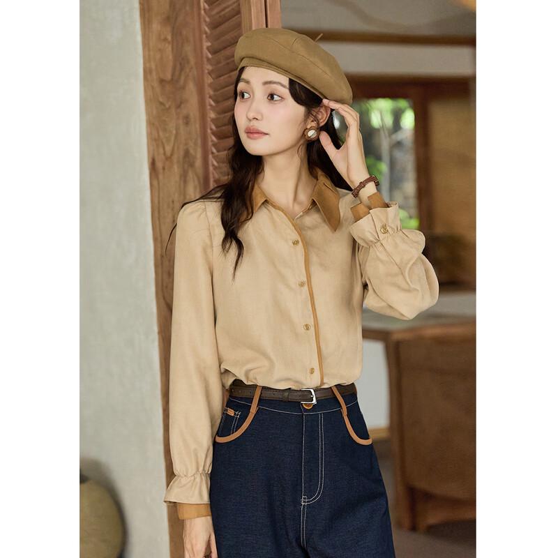 Mixiu Women s Retro Color-block Casual Shirt S