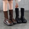 Stivali Alti da Donna Vintage in Pelle con Punta Tonda, Suola Spessa e Zip Laterale - Edizione Autunno/Inverno 2025.