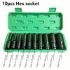 Set of 10 1/2" Drive Plugs, 6-point Hexagonal Impact Plug Set, 8-24mm Impact Plug Set with Storage Box