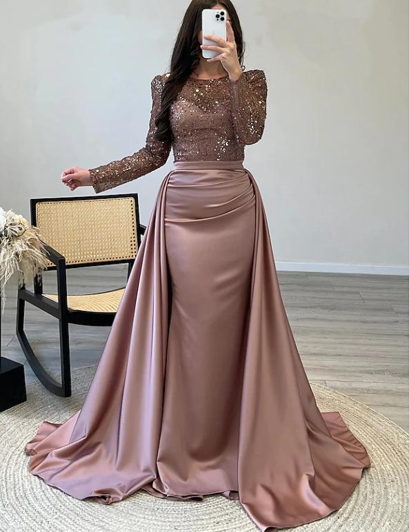 Europe Beautiful Woman Banquet Long Sleeve Temperament Socialites Annual Meeting Host Aura Queen Sequined Evening Dress
