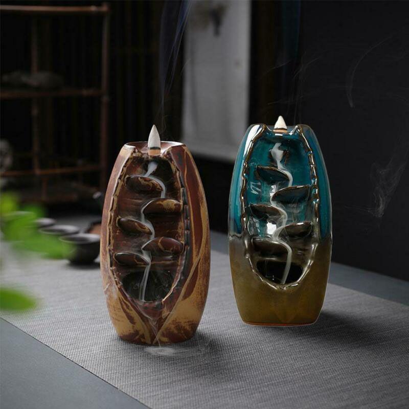 Waterfall Ceramic Backflow Smoke Incense Burner Censer Holder Home Gift Decor