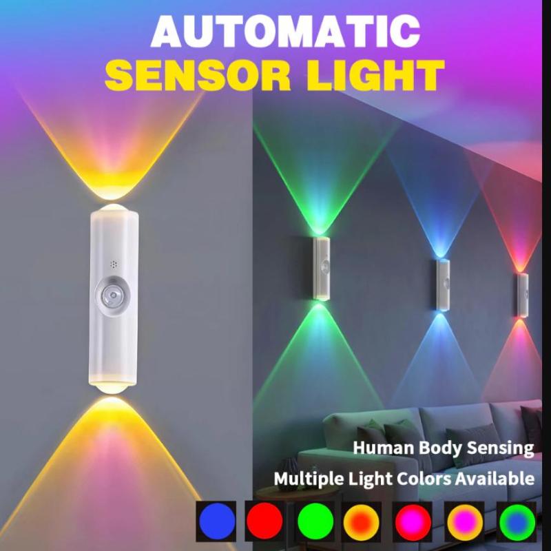 Lampă de perete magnetică reîncărcabilă cu LED, senzor de mișcare, lumină de culoare, lumină de noapte, lumini automate pentru cameră