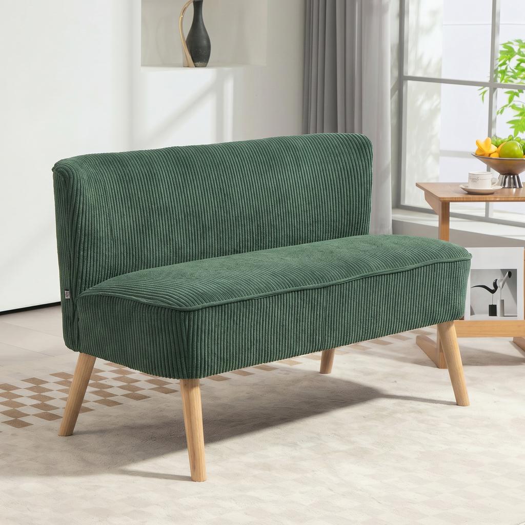 2-Seater Upholstered Sofa, Wood, Velvet-Like Polyester, Foam, 117 x 56.5 x 77 cm, Green