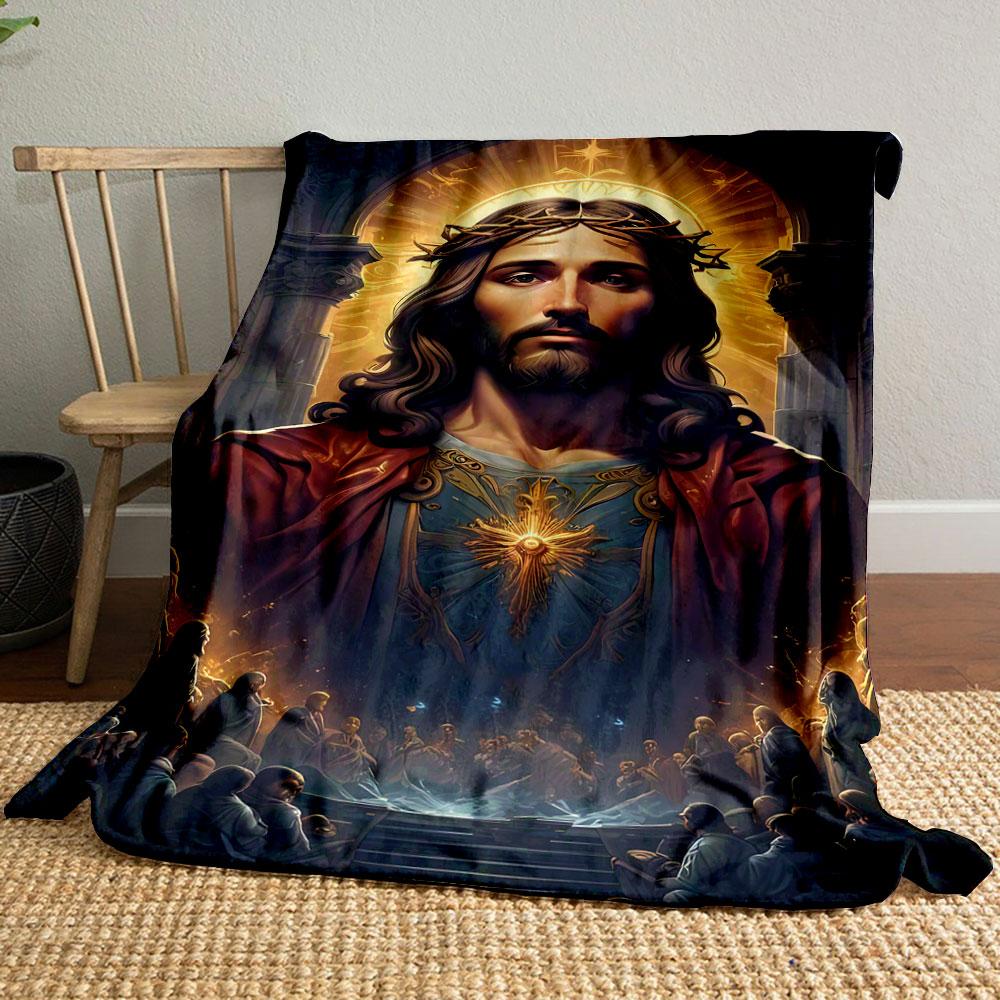 

Jesus Portrait Religious Blanket Printed Blanket for Living Room Bed Couch lunch break Soft Cozy Blanket for Friend s festival Gift 80cm x 120cm