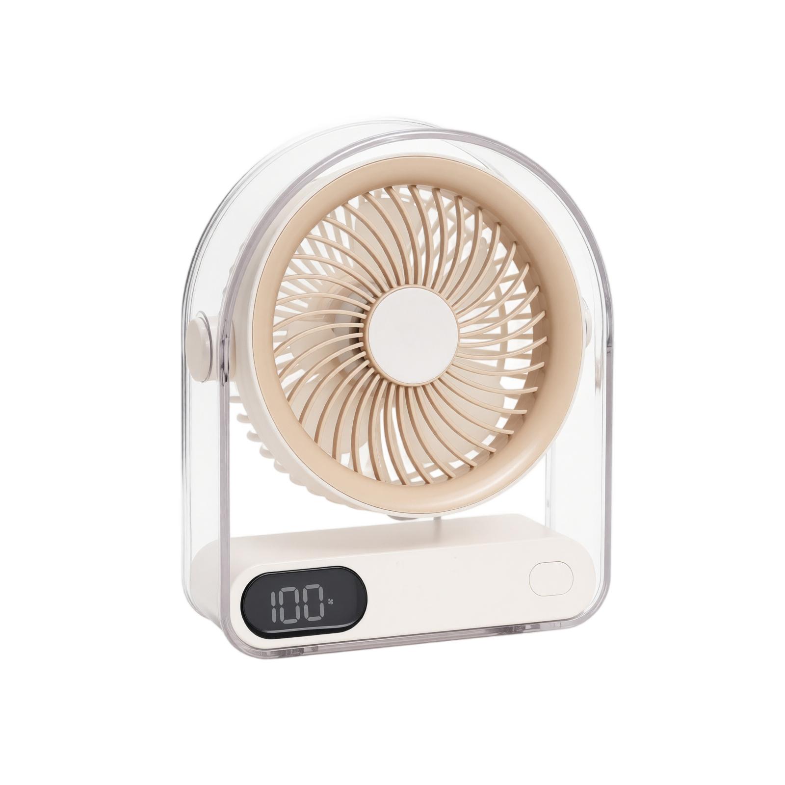 Compact Desk Fan with Digital Battery Display, 5 Settings, USB Rechargeable, 3-6H Runtime one size