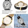 "Elegant Women's Analog Watch Black Silver Leather Strap Lightweight Waterproof Casual Business"
