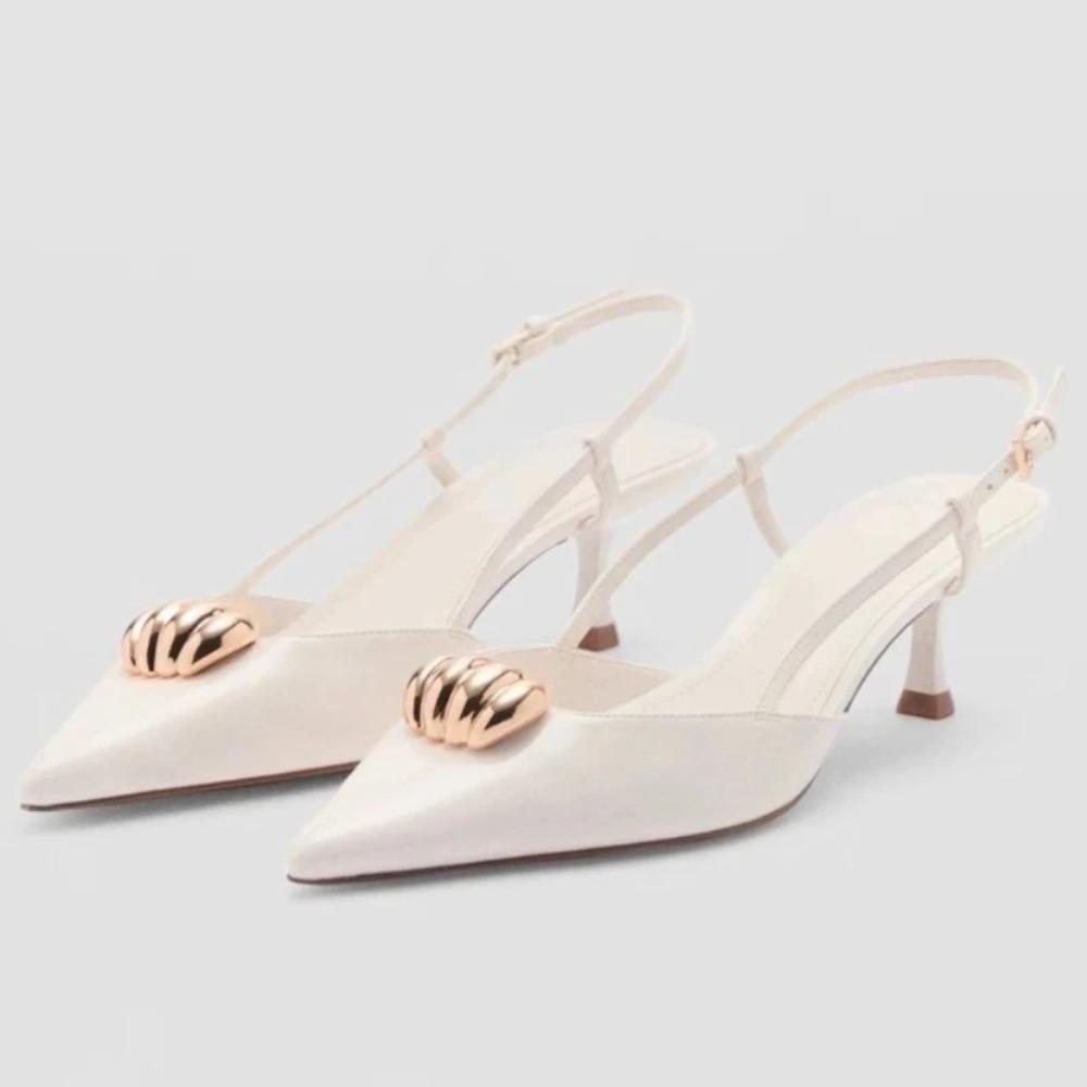 Fashion Metal Decoration Designer Sandals for Women Summer Sexy Patent Leather Pointed Toe High Heels Party Dress Shoes