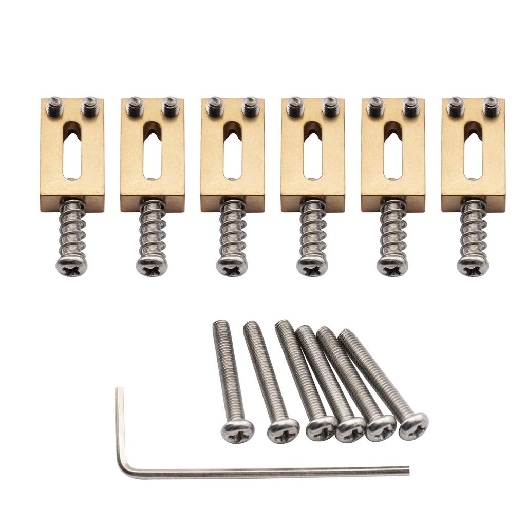 Musiclily Ultra 10.8mm Brass Bridge Saddles for Strat/Tele Electric Guitars, Original Color (Set of 6)