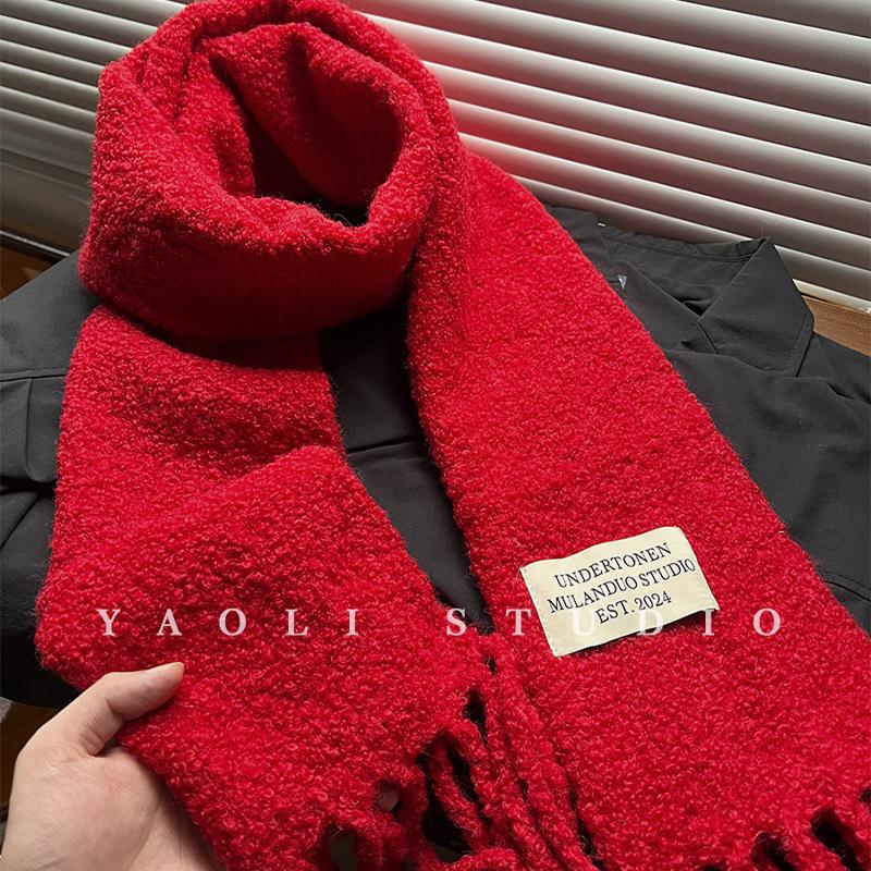 New Year Red Atmosphere Fringed Scarf for Women Warm and Cold-proof Shawl Scarf for Autumn and Winter