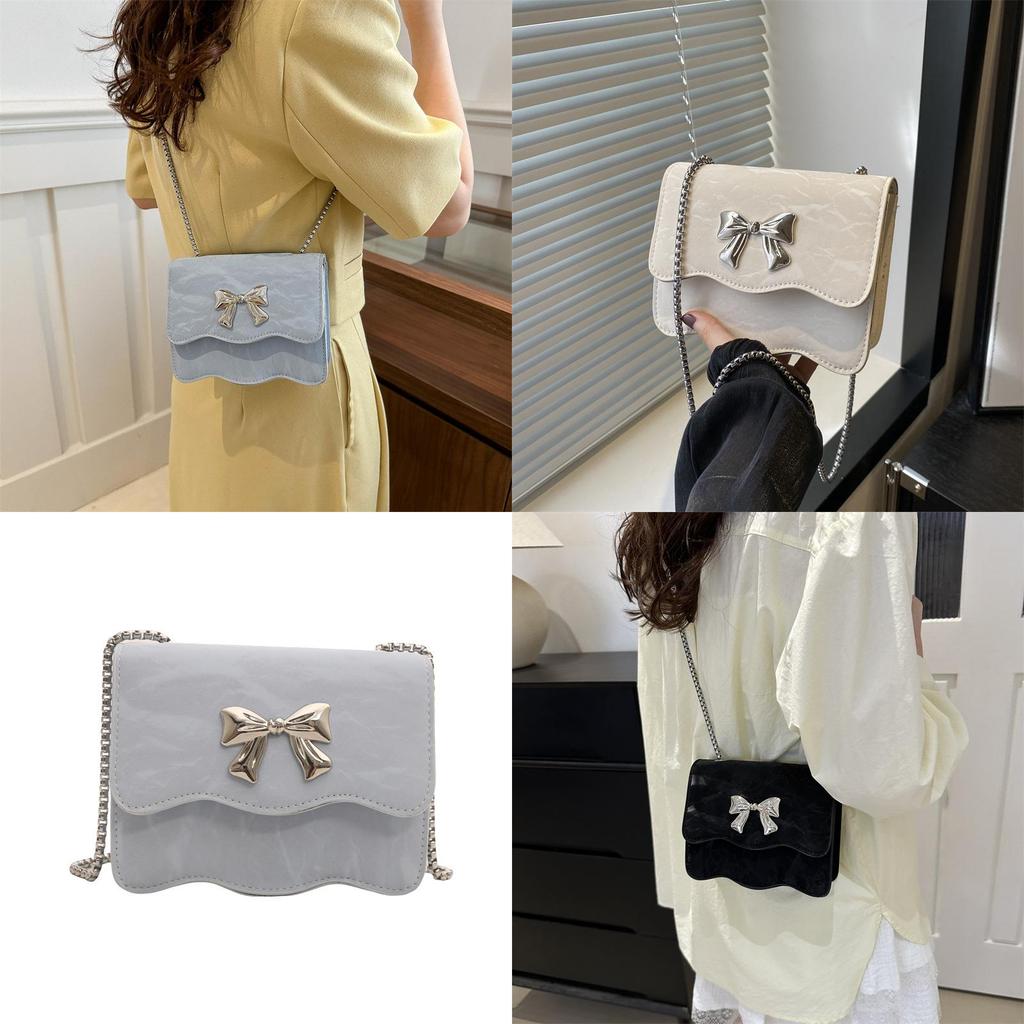 Trendy Black Blue Pink White Pu Small Square Handbag With Chic Chain Strap Design