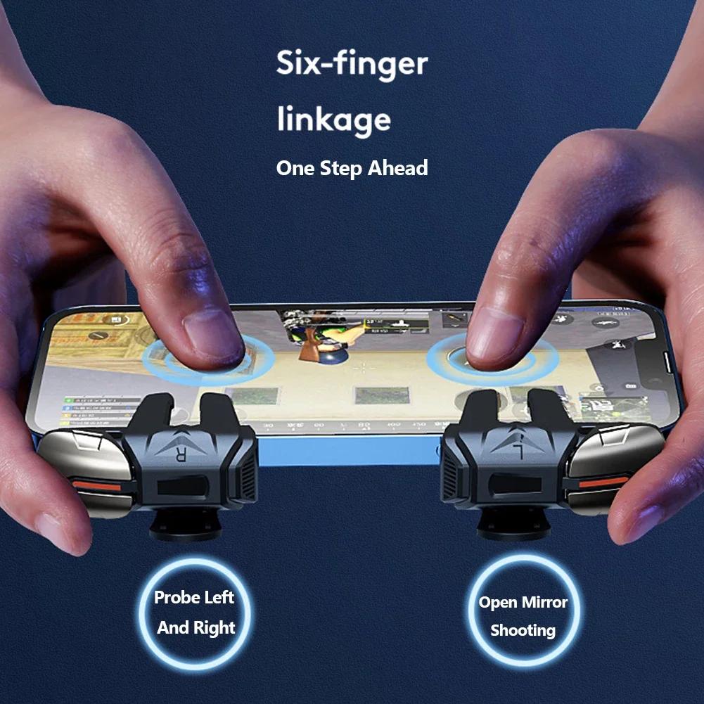 2pcs 6 Finger Gaming Trigger Latency-Free Control for PUBG Game Mobile Gamepad Trigger Joystick for Ios Android Mobiles Phones