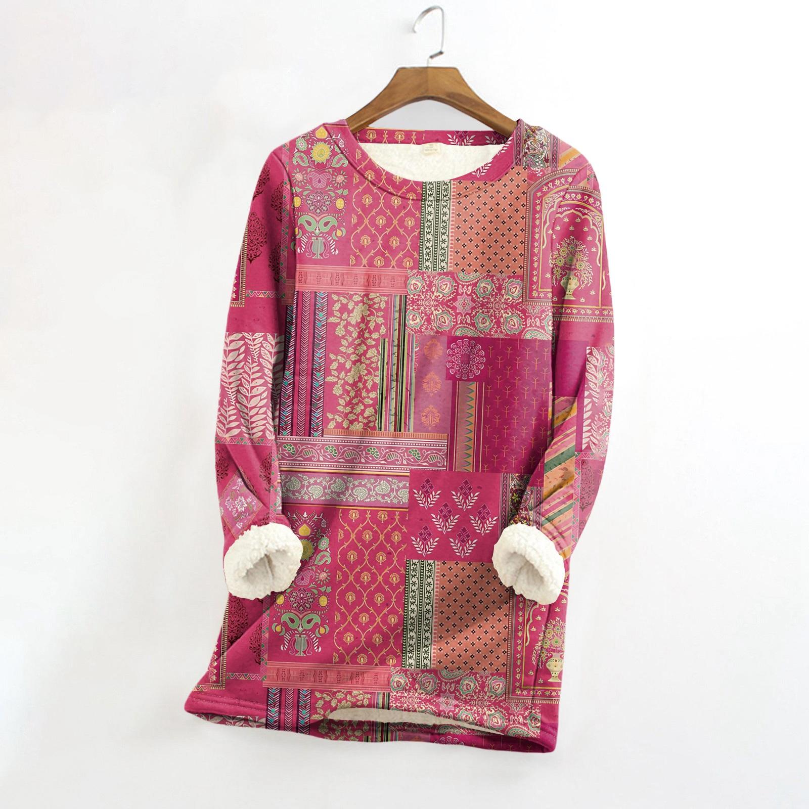 

Женский топ с круглым вырезом и принтом из утолщенного плюша и кашемира, теплый длинный топ XXXL