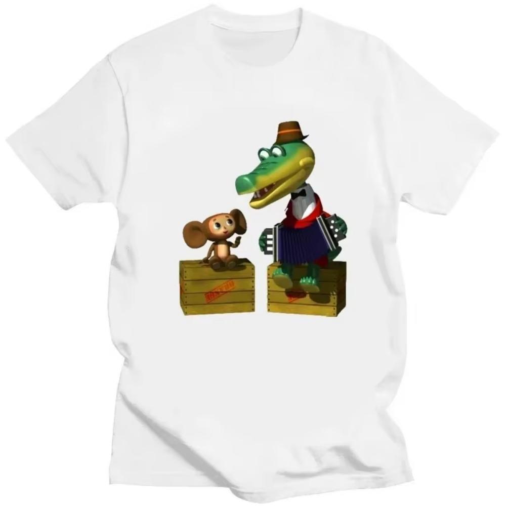 Lustiges Cartoon Krokodil T-Shirt Cooles Herren T-Shirt O-Ausschnitt Lässig Unisex Streetwear Schwarz Weiß Mode T-Shirt Camisetas Ropa Hombre