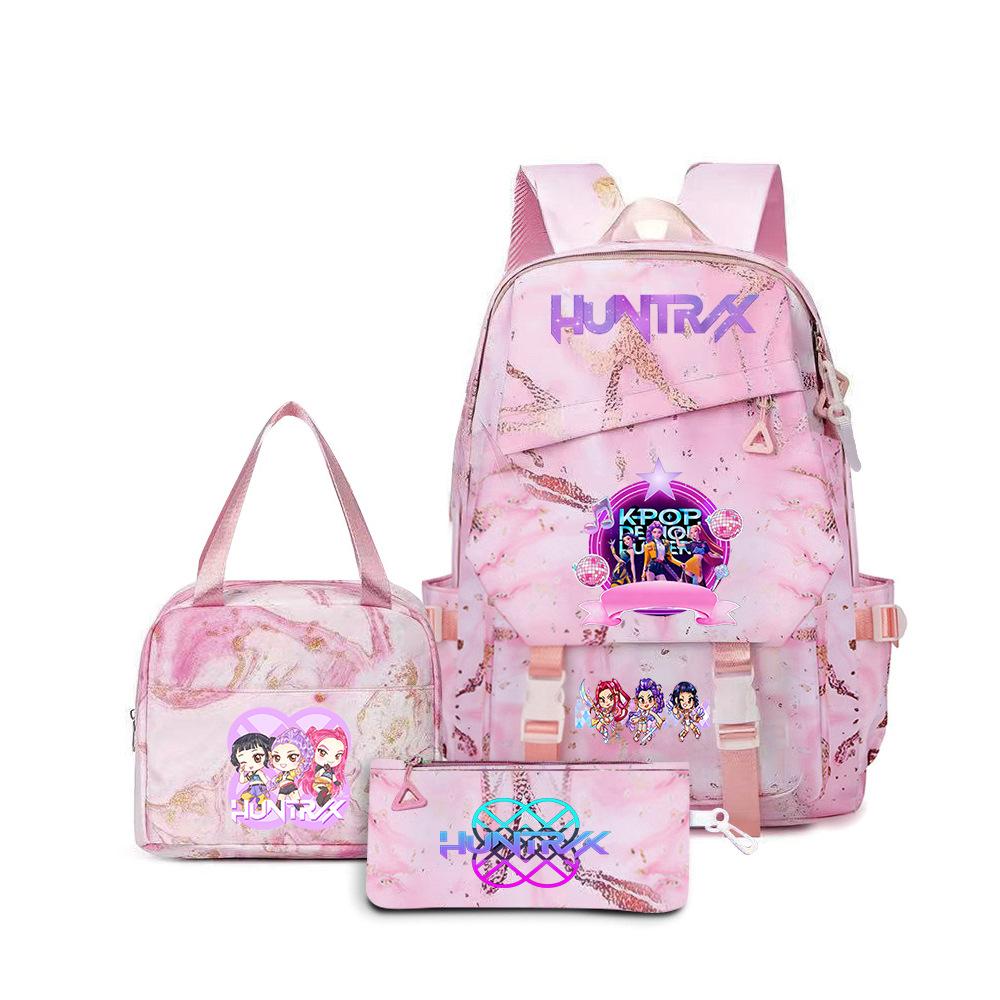 K-Pop Demon Hunter Girl Group Backpack Demon Boy Group Cartoon Anime Lunch Bag Pencil Case Three-Piece Set