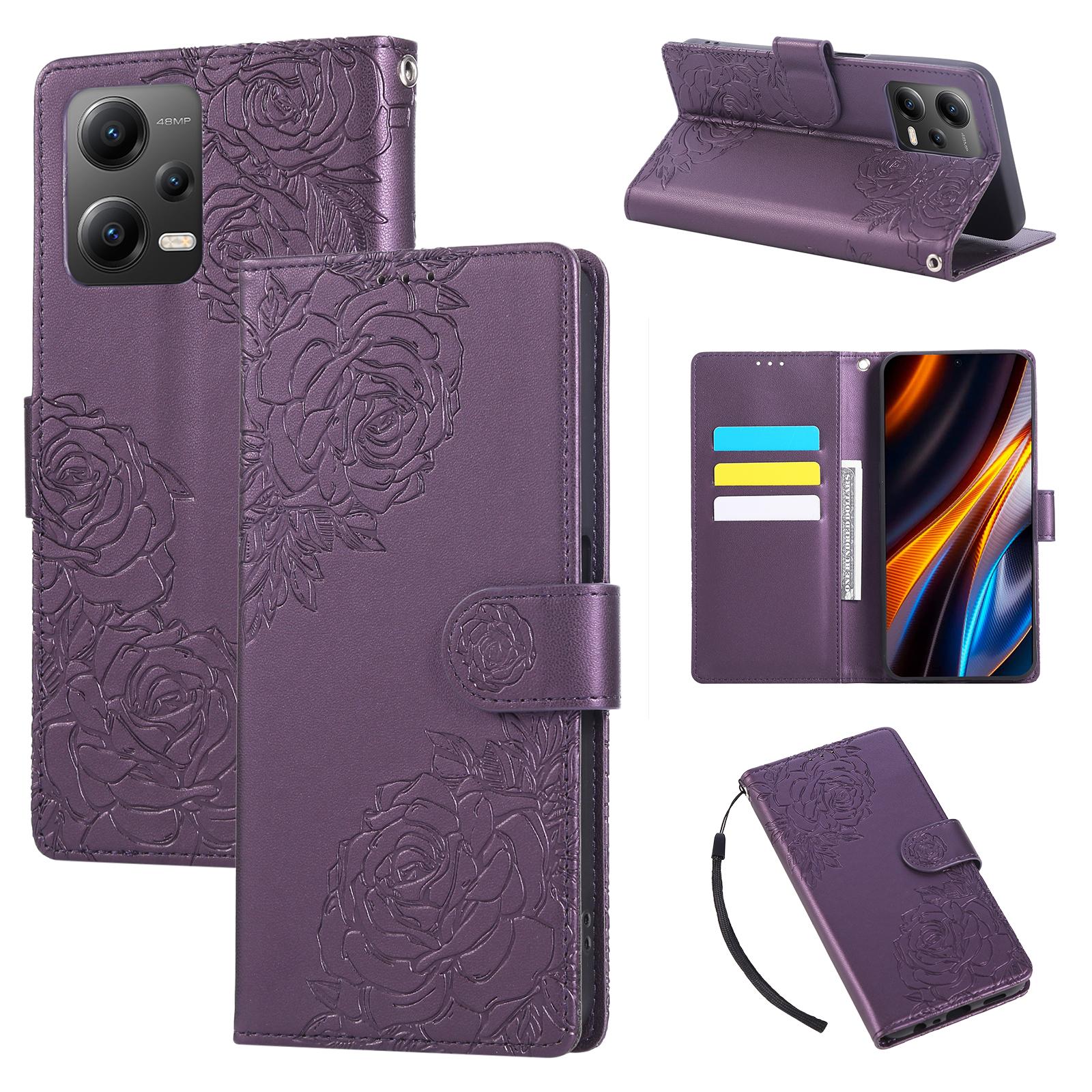 

For Xiaomi Redmi Note 12 5G (Global)/(India)/(China)/Poco X5 5G Case Rose Flower PU Leather Wallet Phone Cover with 3 Card Slots A