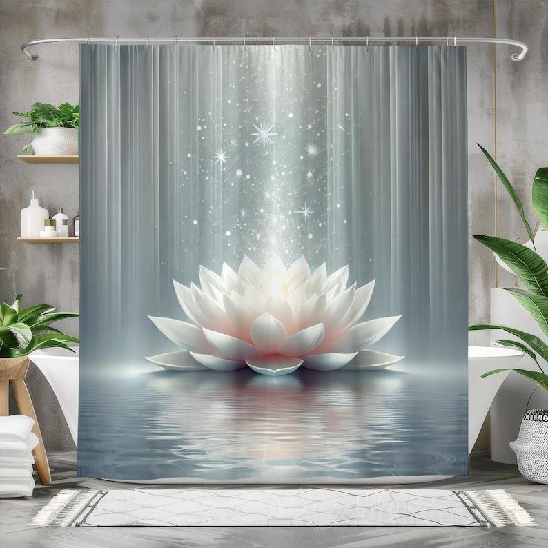 Serene Lotus Flower Shower Curtain - Zen Tranquility Design, Waterproof Fabric for Elegant Bathroom Decor