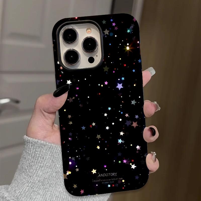 Sublimation Coated Glossy Phone Case Hard Plastic +TPU Soft TPU Shell Shiny Stars Black Patterned Full Protective Back Cover for iPhone Samsung