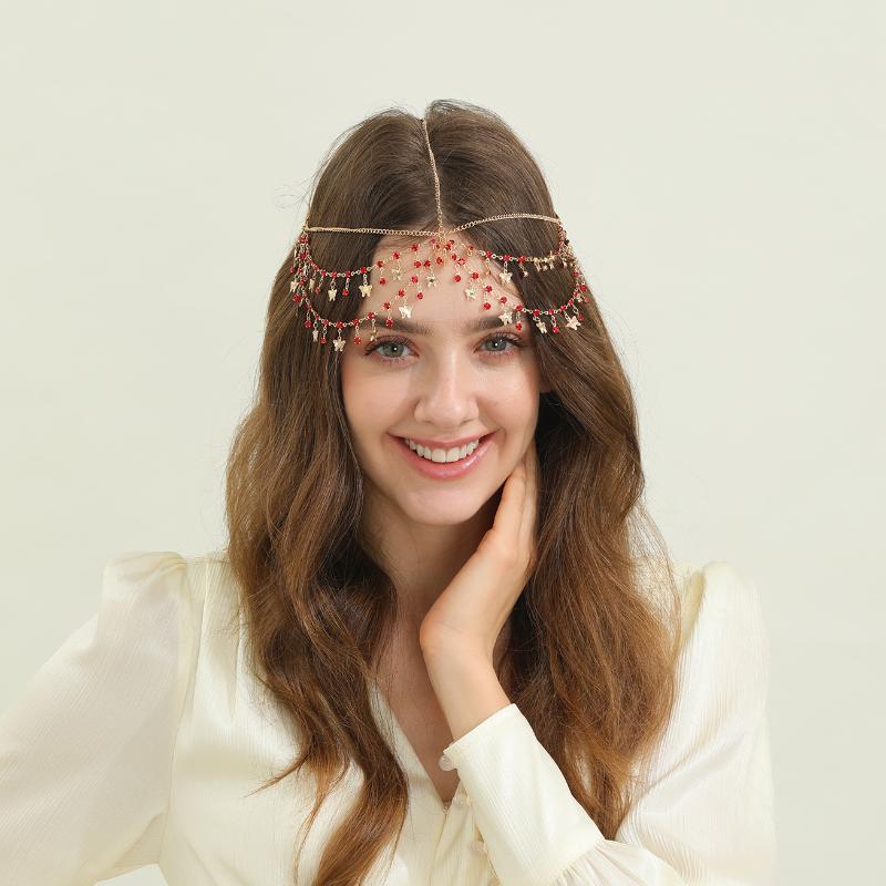 Fashion Bohemia Pearl Sequin Tassels Multi-Layer Hair Chain For Women Bride Rhinestone Forehead Chain Hair Jewelry