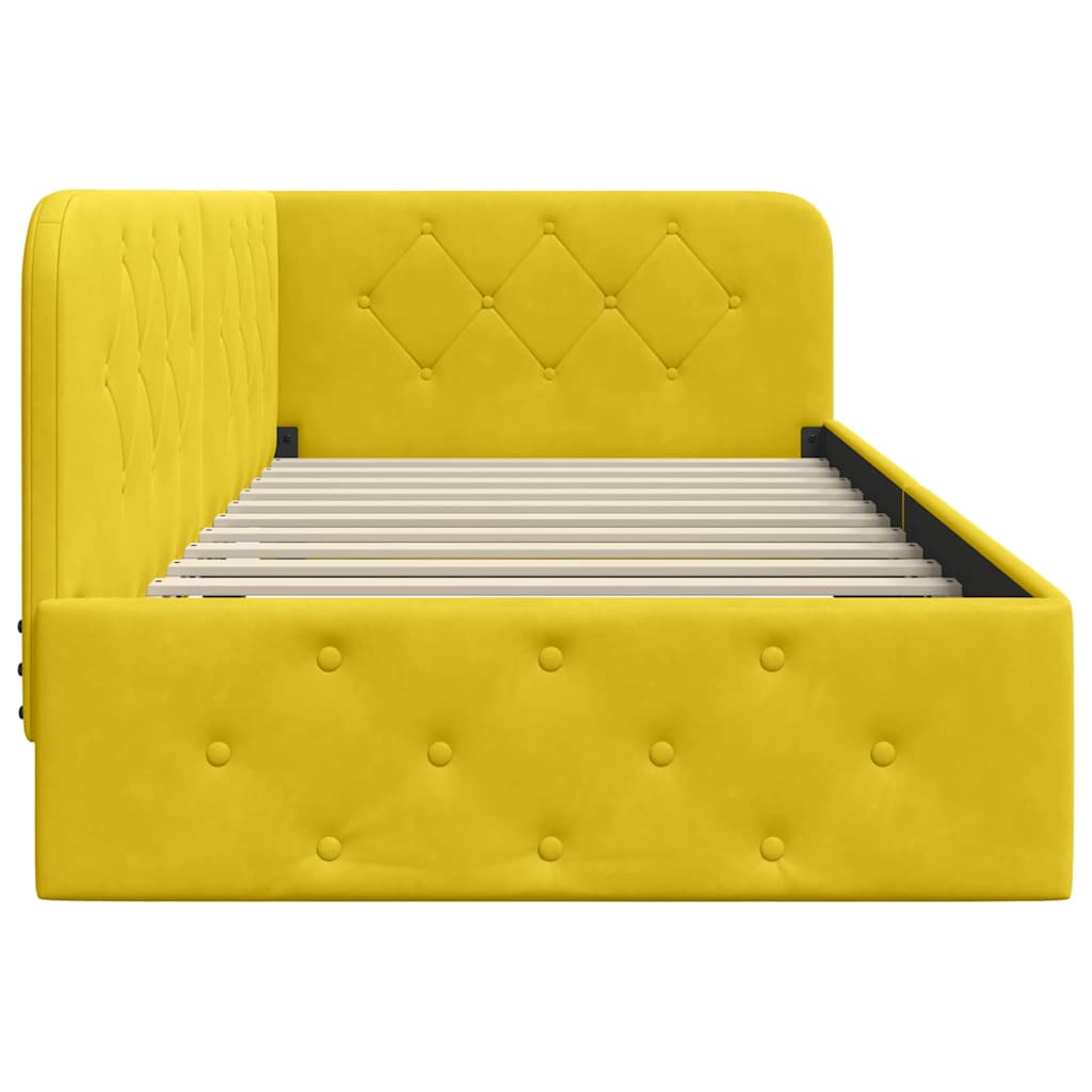 Corner Bed Frame Yellow 90 X 190 Cm Velvet