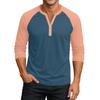 Men's Button-Down Contrast Raglan 3/4 Sleeve Top