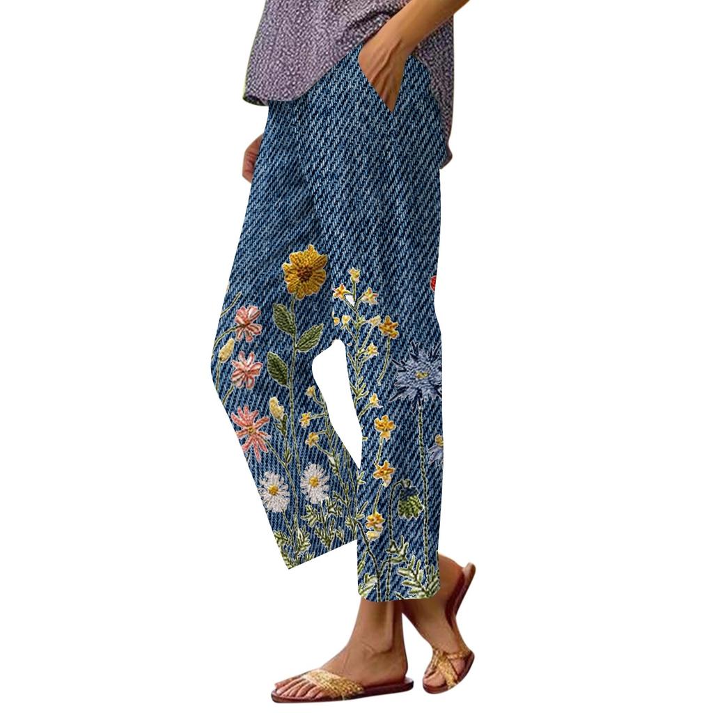 Women’s Casual Printed Drawstring Pants with Pockets Elastic Waist Relaxed Fit Comfortable Lightweight Trousers for Everyday Wear