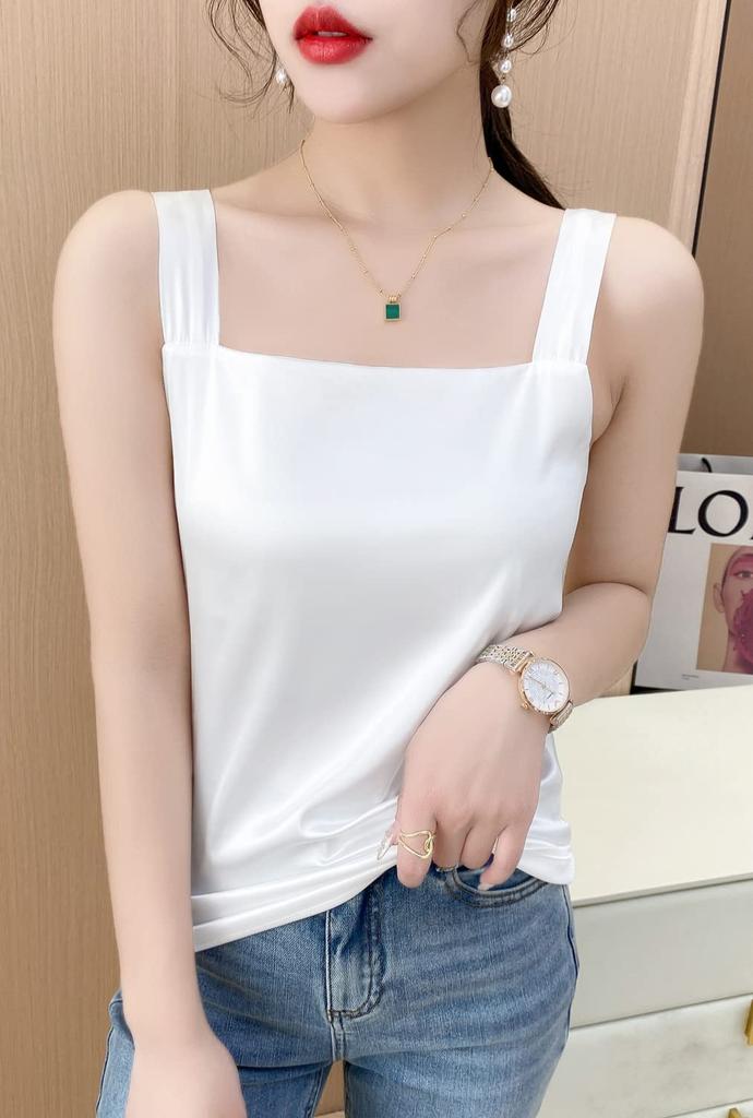 Sharphon Sexy Satin Camisole Tank Hidden Bra Straps Top, Innerwear,