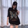 Plus Size Colorful Cartoon Bufferfly Diamonds Short Sleeve Tees for Women Clothing Summer Casual Loose O Neck T Shirt Knitwear